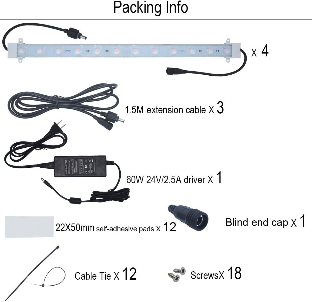 4 pcs 16 Inches LED Grow Light Strips with Extension Cables Y880112