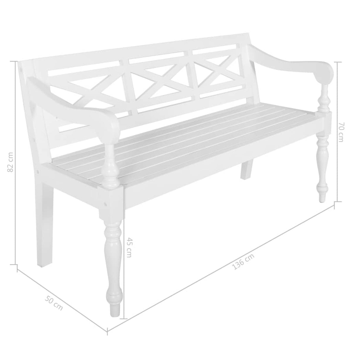 Wooden Bench with Backrest Mahogany Wood 3 Person White 53.5 x 19.7 x 32.3 Inches Y180985