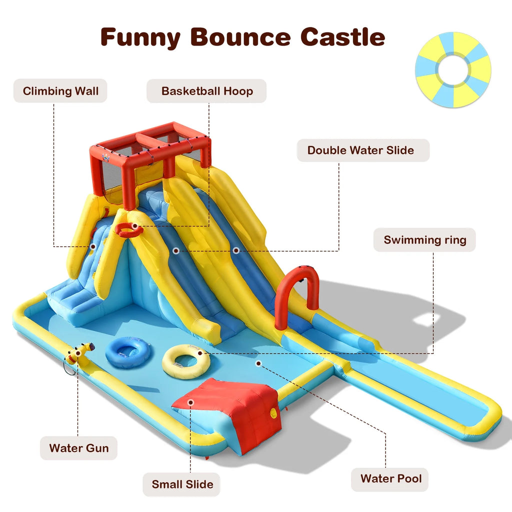 7 in 1 Inflatable Dual Slide Water Park Climbing Bouncer with 950W Blower R980199
