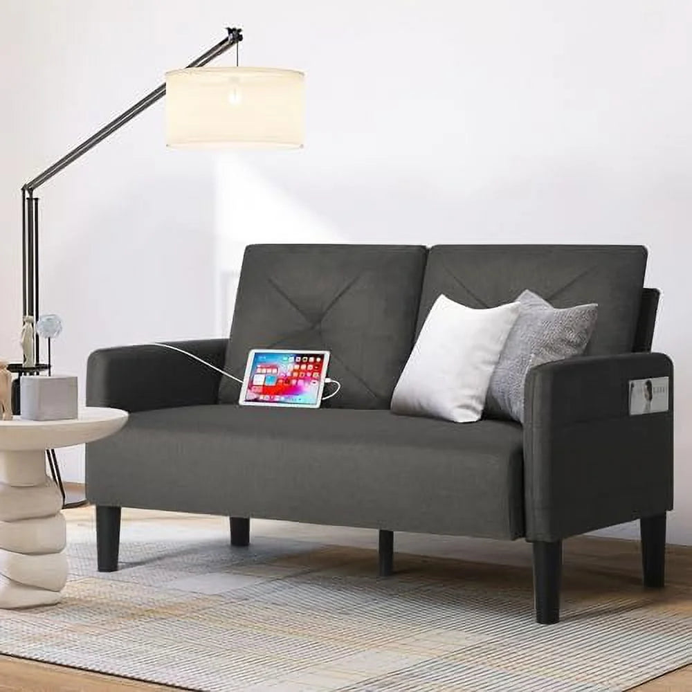 56" Tufted 2 Seater Sofa with Charger Port A927