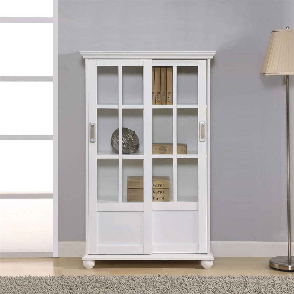 Black Bookcase with Sliding Glass Doors P7960