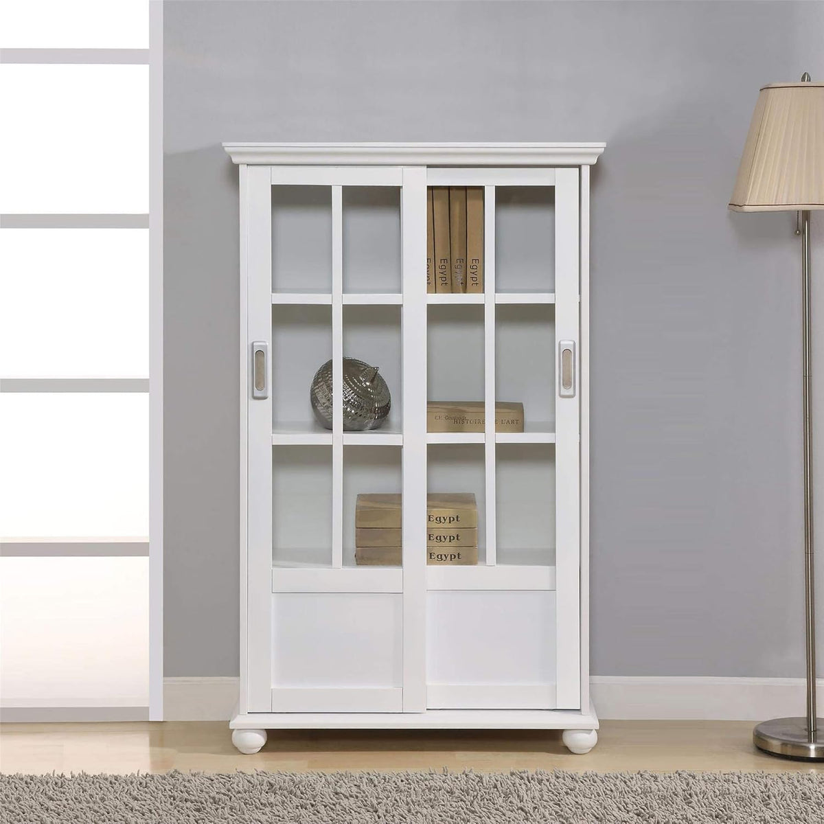 Black Bookcase with Sliding Glass Doors P7960