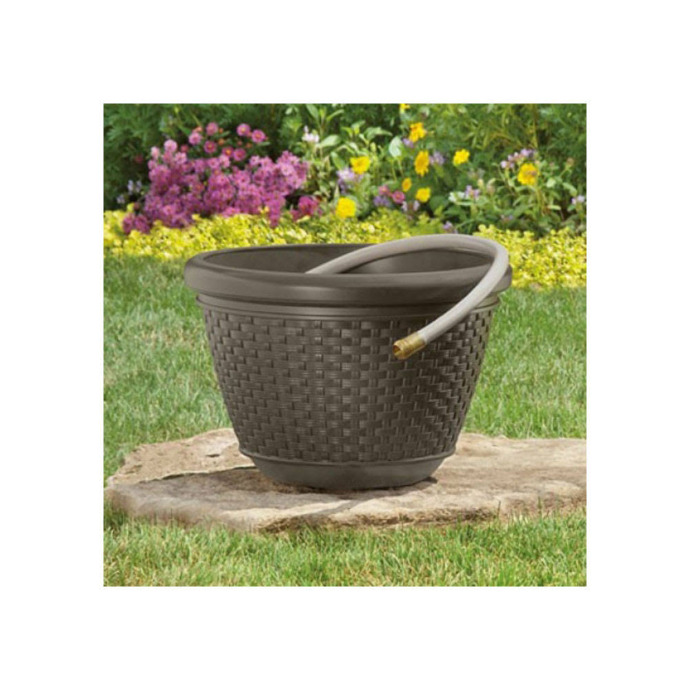 100 Foot Resin Wicker Garden Water Hose Storage Holder Pot (2 Pack) R1373