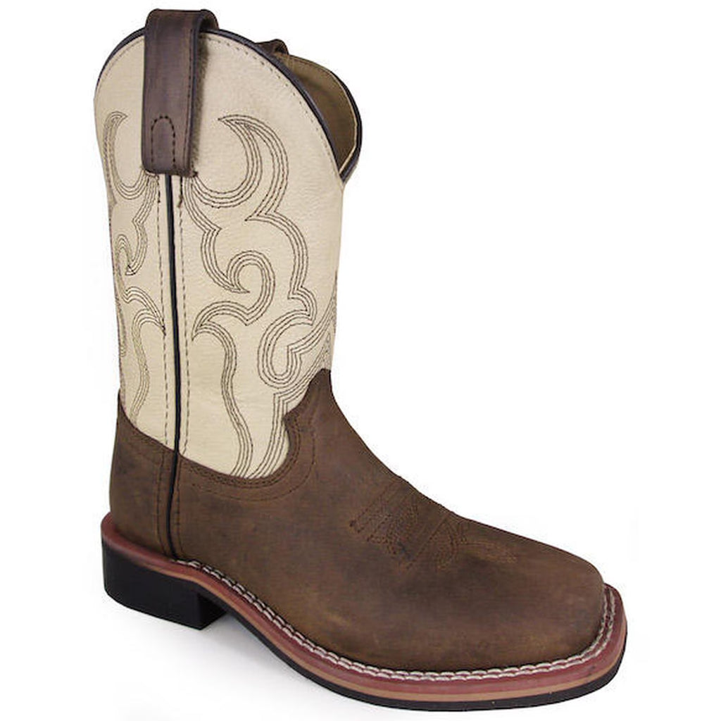 Cream/Brown Boys' Western Boot Broad Square Toe 13.5 D(M) V3981