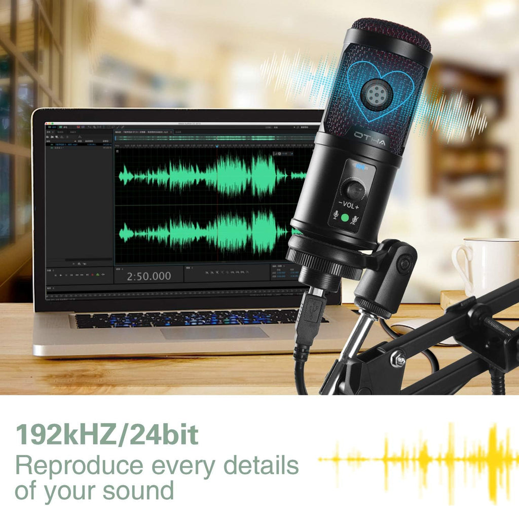 USB Condenser Microphone Kit with Adjustable Scissor Arm Stand A123
