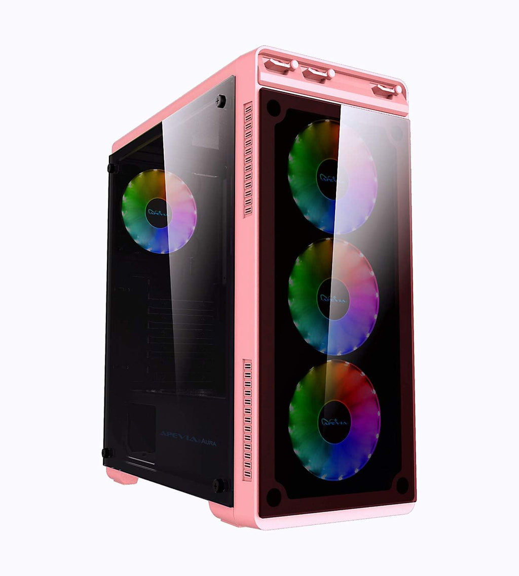Pink Mid Tower Gaming Case with 4 x RGB Fans D3593