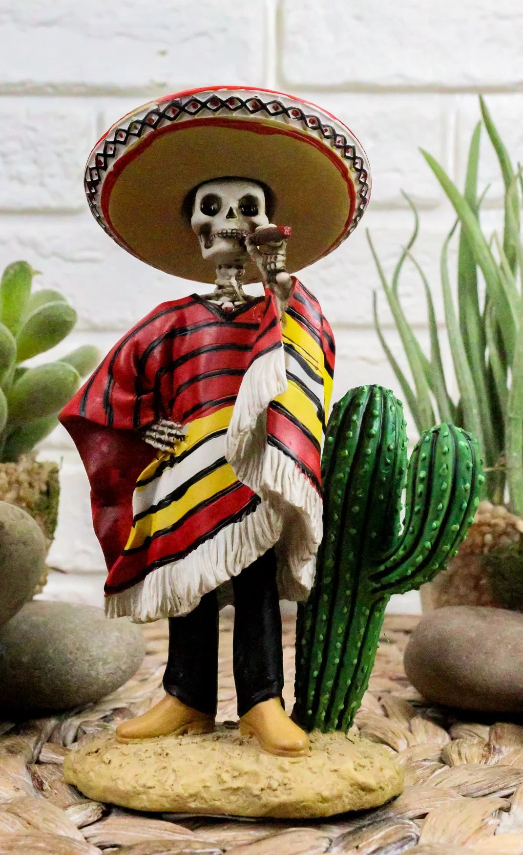 Skeleton Statue with Poncho Sombrero Cigar M158