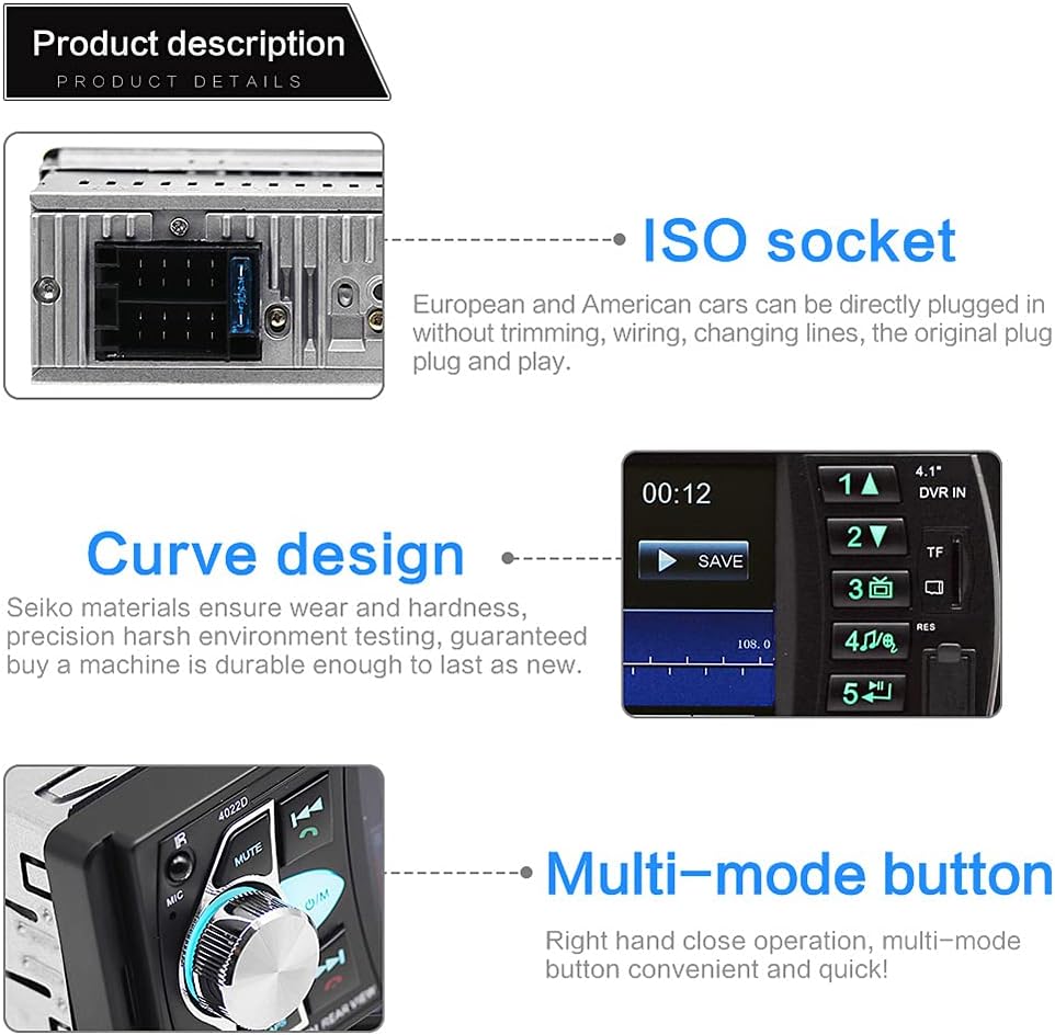 4.1 '' HD Screen Single Din Car Stereo with Bluetooth FM Radio Receiver A703