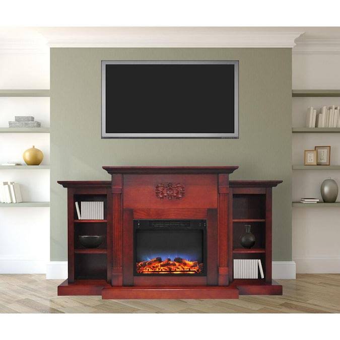 Mahogany Electric Fireplace with Built in Bookshelves Y8276
