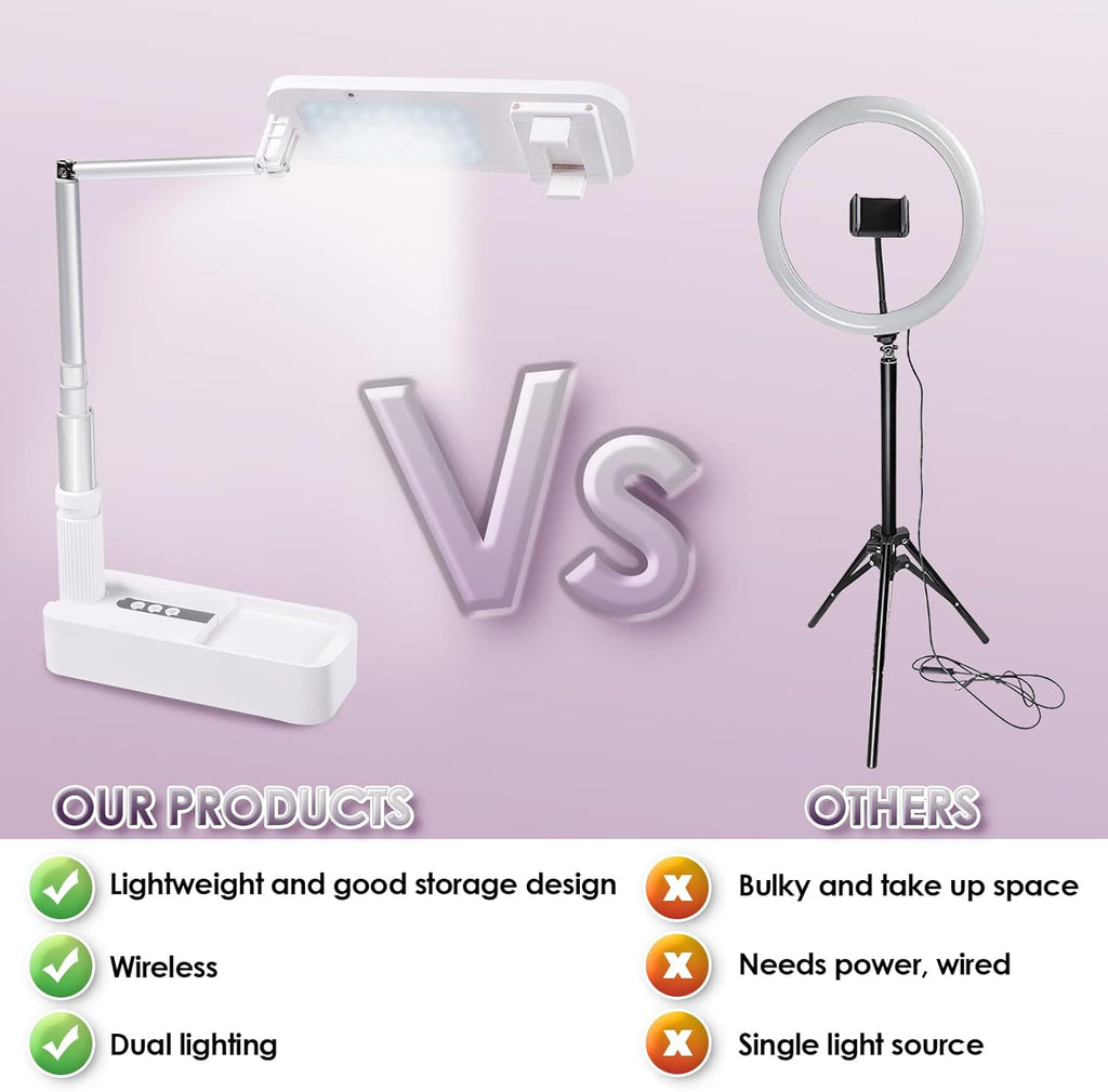 Foldable Phone Holder with LED Light, 360° Rotation, 44 Inch Stand, Pack of 2 Q15942