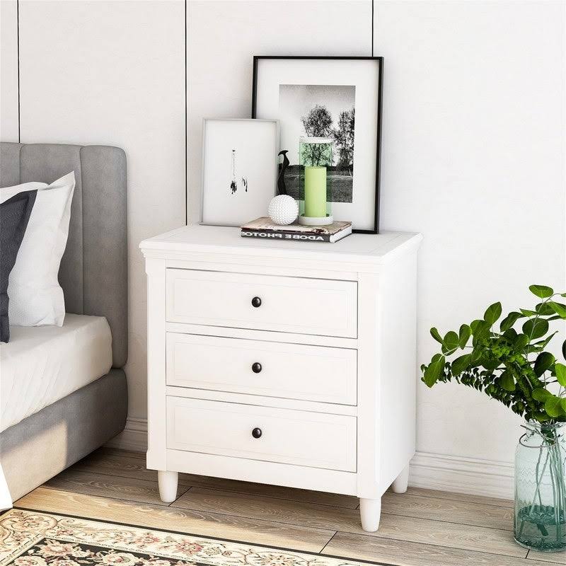 Beige 3-Drawer Wood Nightstand Cabinet G3492