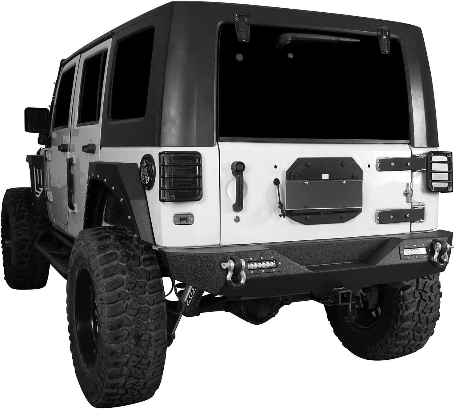 Front & Rear Bumpers Kit with Winch Plate & Hitch Receiver & LED Lights for Jeep Wrangler JK 2007-2018 O115