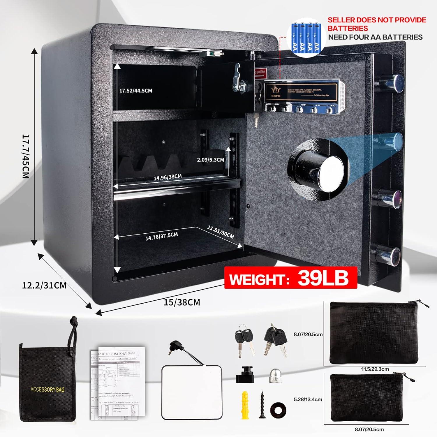 2.05 Cub Security Safe with Digital Keypad Fireproof Safe with Inner Cabinet LED Light W633