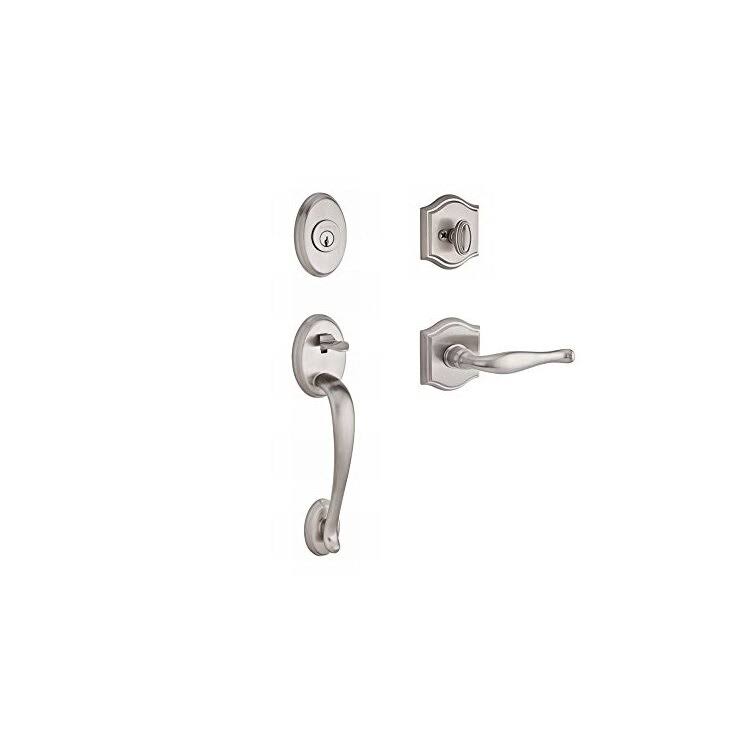 Satin Nickel Single Cylinder Handleset with Lever and Rose M1053
