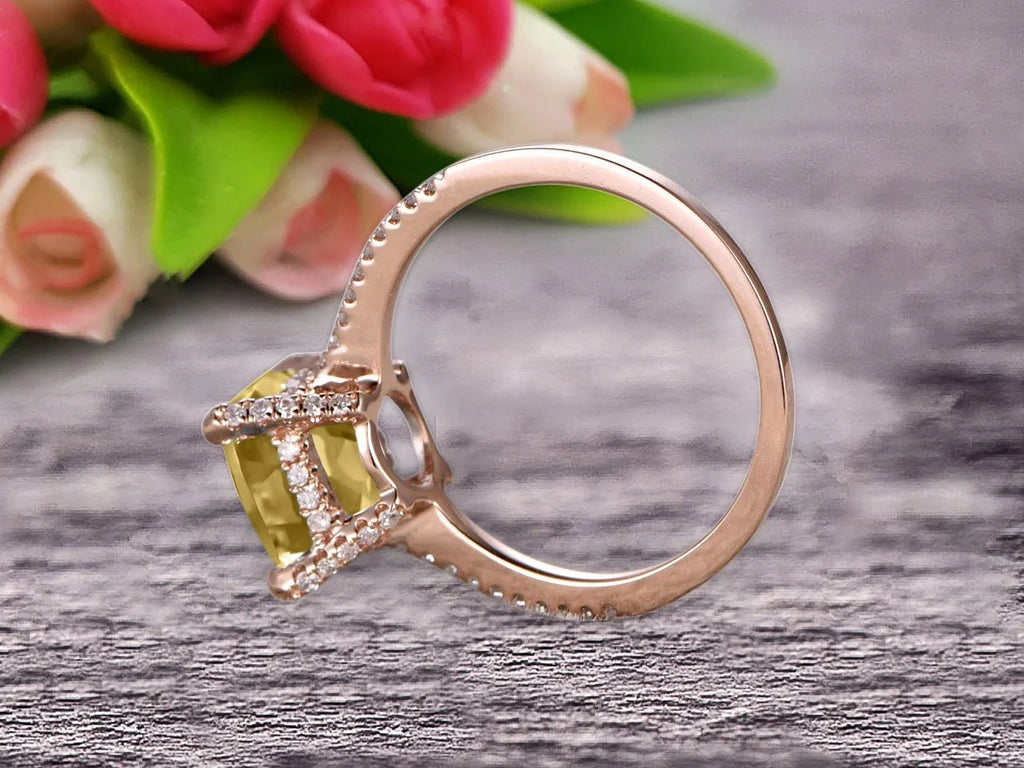 7mm Cushion Cut 1.80 Carat Champagne Diamond Moissanite Engagement Ring 10K Rose Gold K798