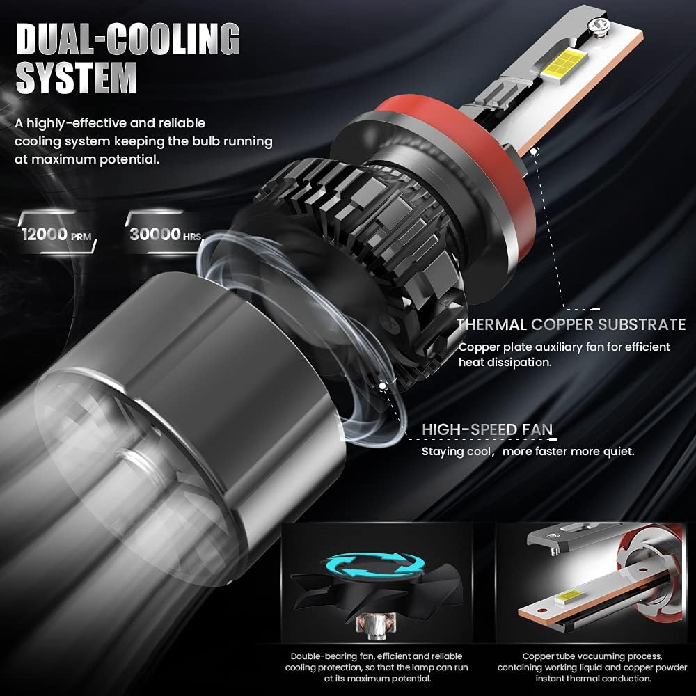 H11 LED Headlight Bulbs 6500K Cold White Conversion Kit Pack of 2 K939