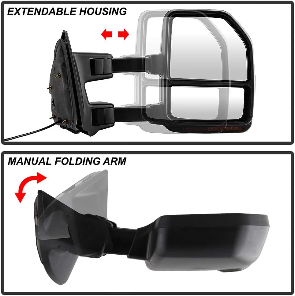 Telescoping Manual Towing Mirrors with LED Signal Pair for Ford F250 F350 F450 F550 Superduty V573851