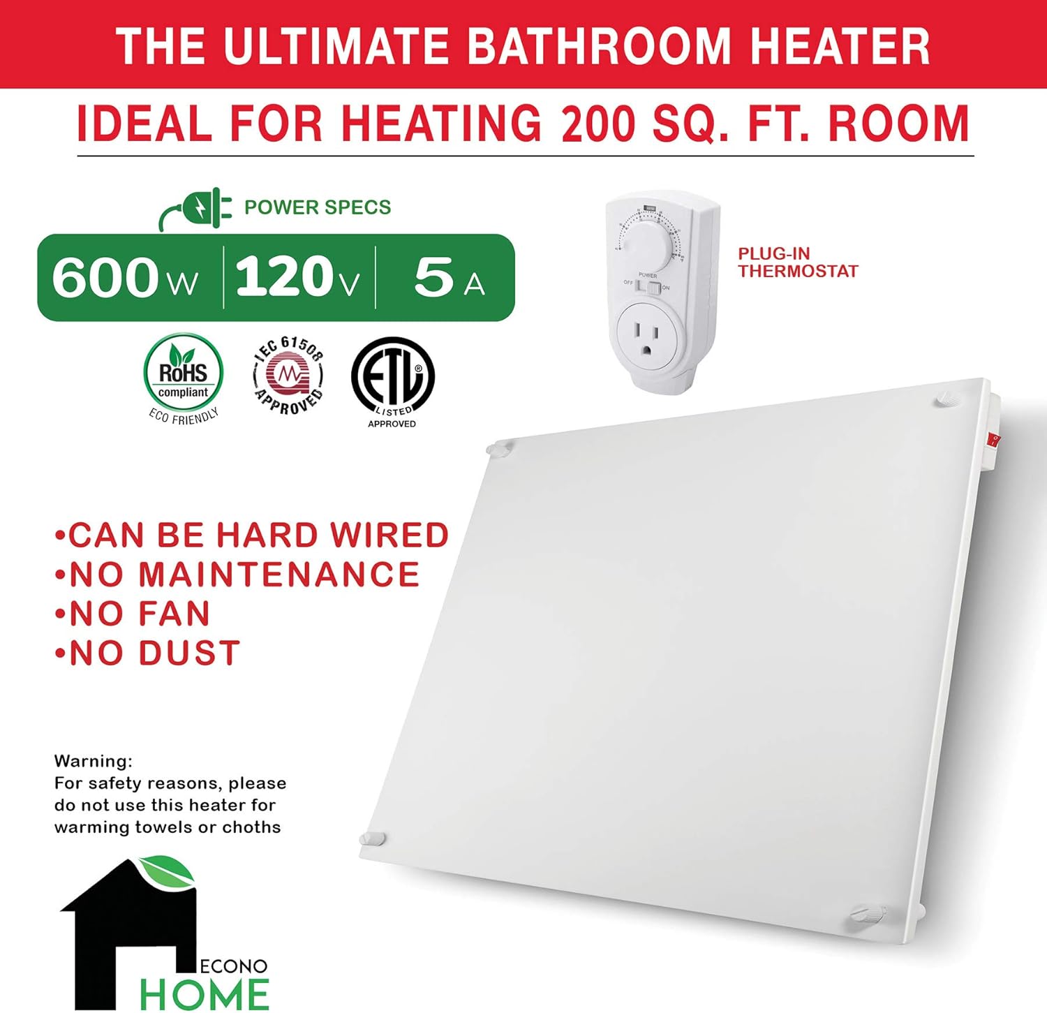 Wall Mount 600 Watt Convection Heater with Thermostat L903086