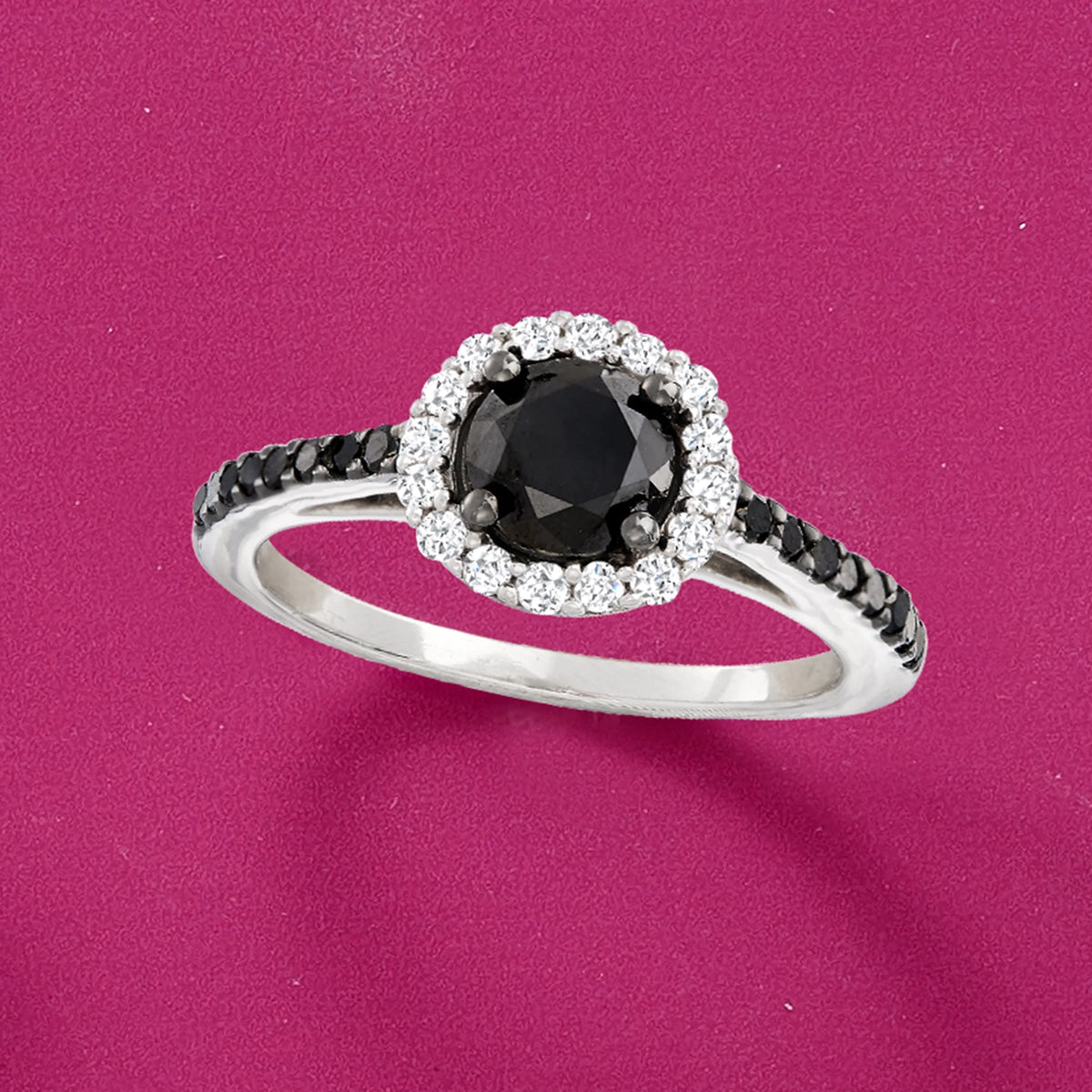 Black and White Diamond Halo Ring in Sterling Silver A872289