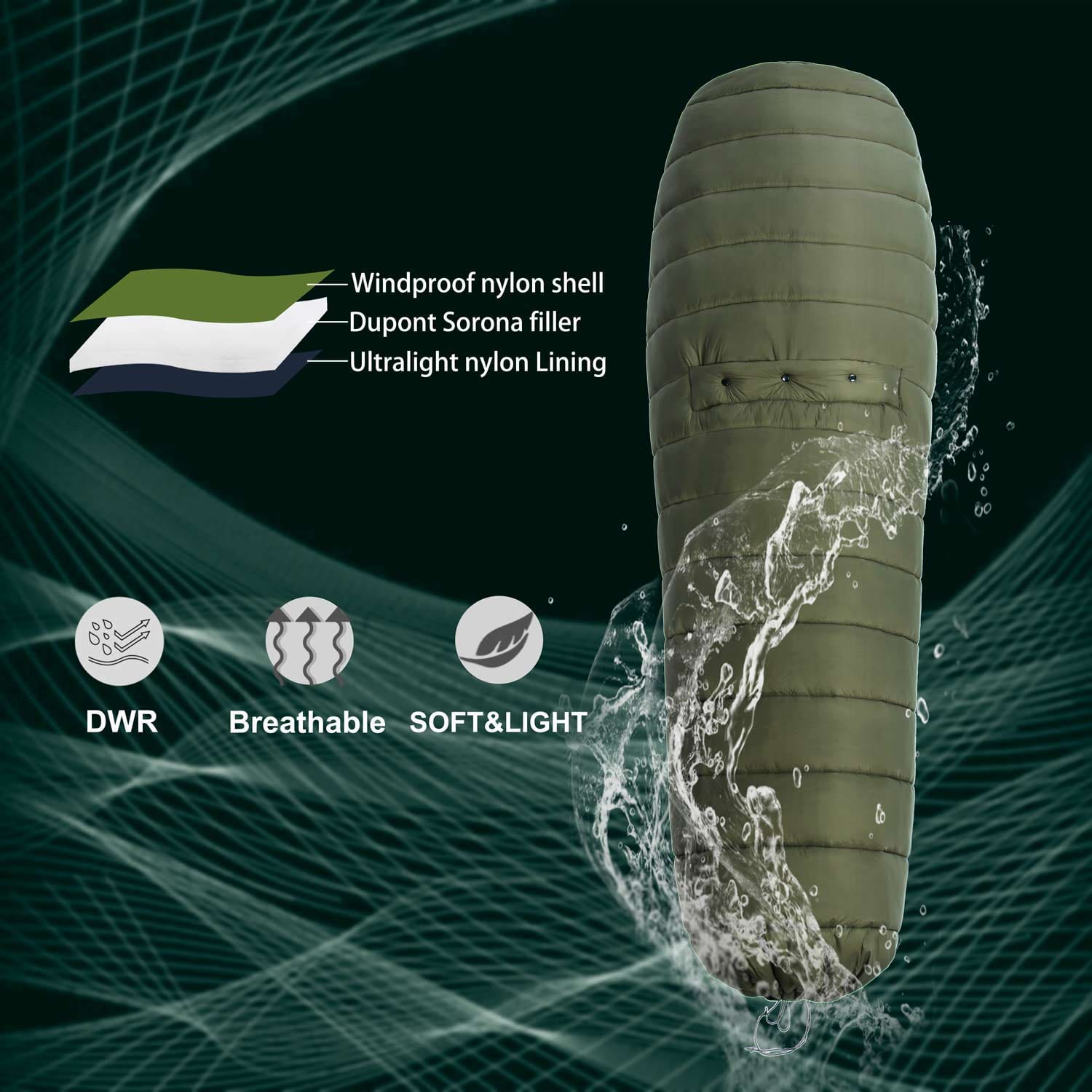 OD Green Portable Sleeping Bag Hammock Top Quilt W961