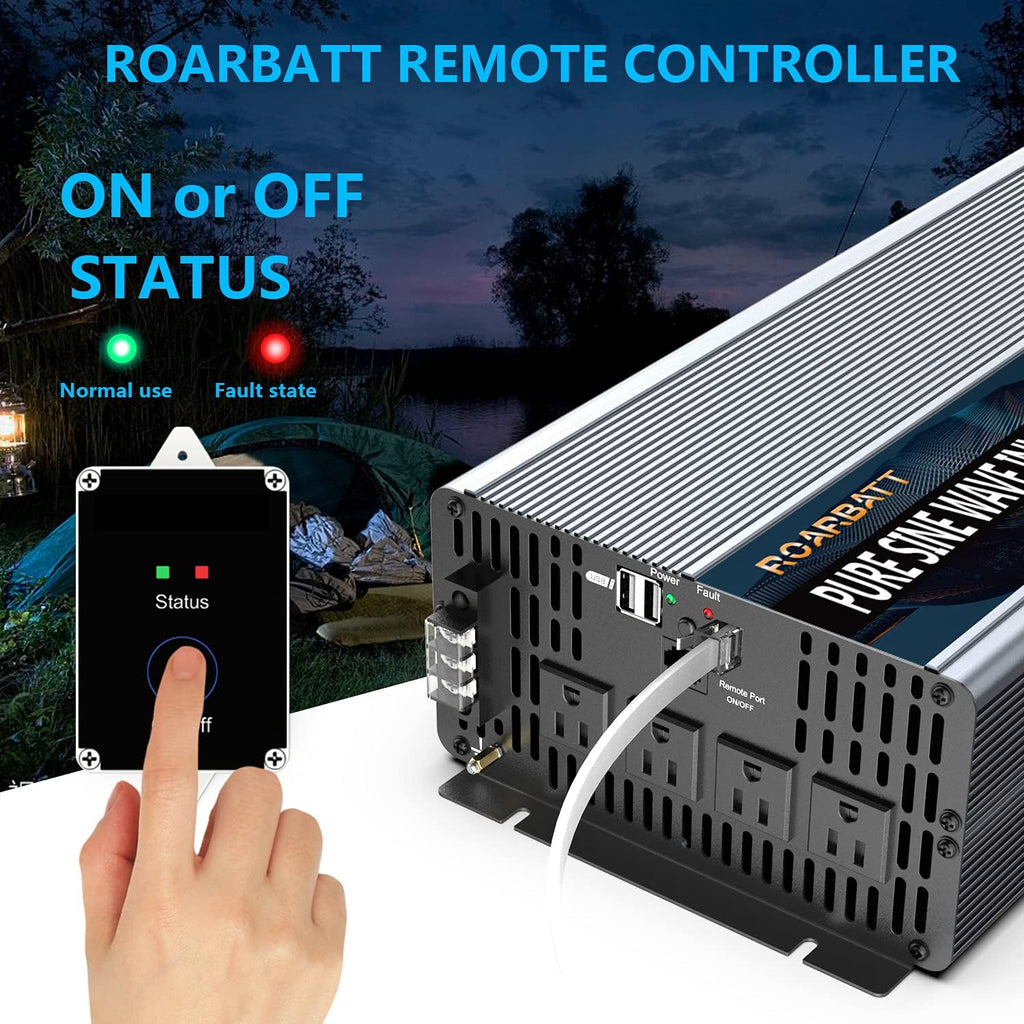 4000Watt 12V DC to AC 110V Power Inverter with Remote Control 4 AC Outlets and Dual USB Port F4216