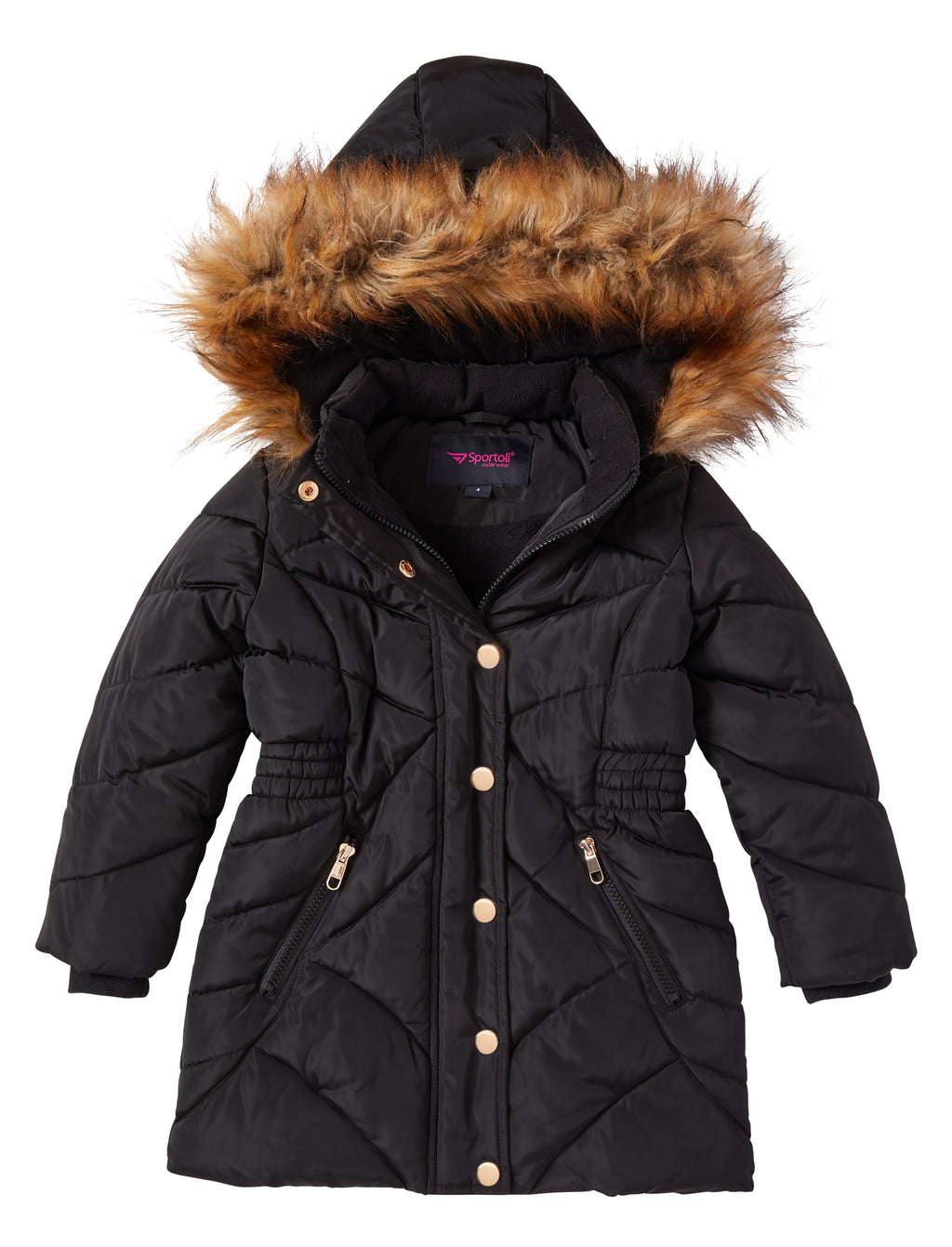 Girls Fleece Lined Quilted Hood Winter Puffer Jacket Coats - Black (5/6) M5723