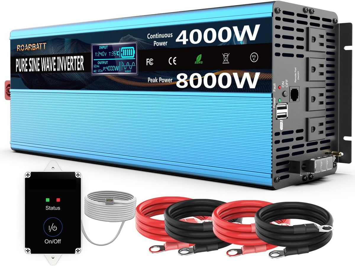 4000Watt 12V DC to AC 110V Power Inverter with Remote Control 4 AC Outlets and Dual USB Port F4216