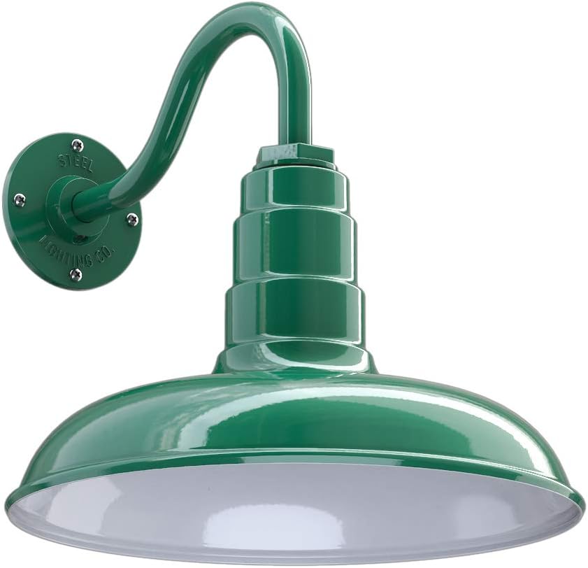 Green Steel Dome Gooseneck Barn Light K86855