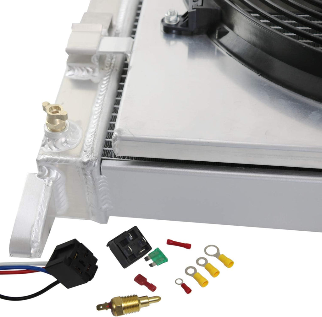 2 Row All Aluminum Radiator with Shroud Fan and Thermostat Relay Kits X454368