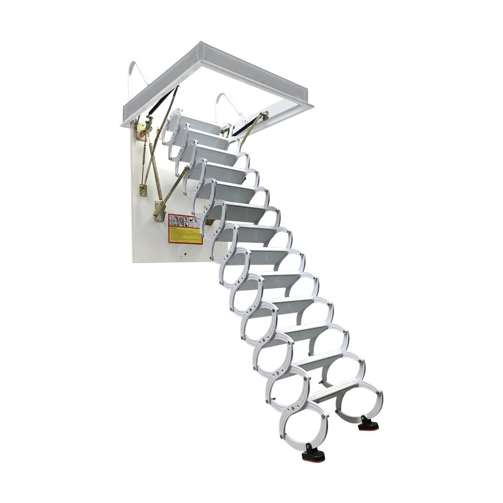 Attic Pull Down Ceiling Ladder Stairs Retractable Folding Extension Loft Stairs Ti-Mg Alloy White 31.5*39.37in Max. 10.5ft Height B135826