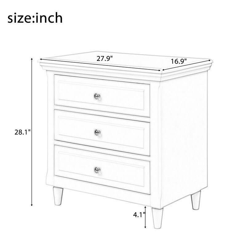 Beige 3-Drawer Wood Nightstand Cabinet G3492
