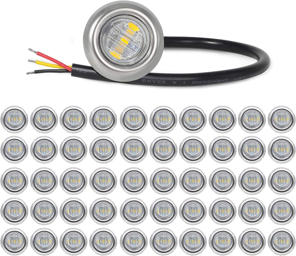 Red LED Side Marker Indicator Lights with Chrome Bezel, 12V DC, Pack of 50 H3508