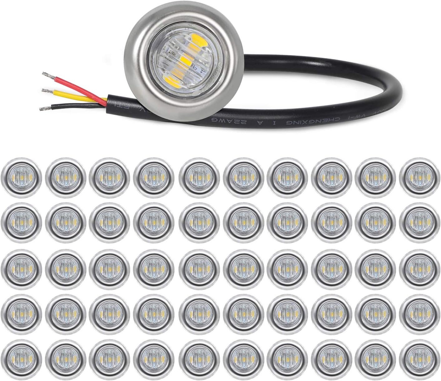 Red LED Side Marker Indicator Lights with Chrome Bezel, 12V DC, Pack of 50 H3508