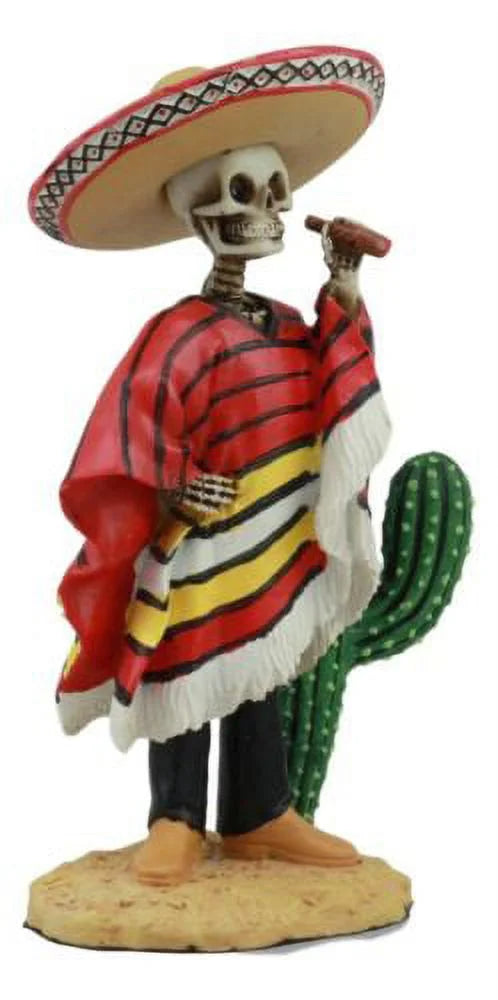Skeleton Statue with Poncho Sombrero Cigar M158