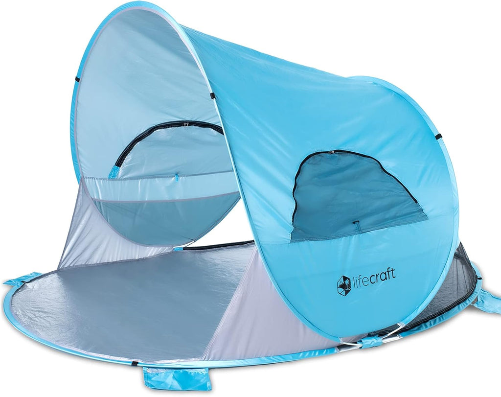 Blue Pop Up Beach Tent 3 4 Person Sun Shelter with UPF 50+ UV Protection F966