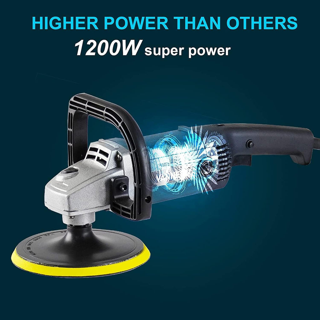 1200W 7-inch Car Polisher with 6 Variable Speed, 5 Foam Pads P8576