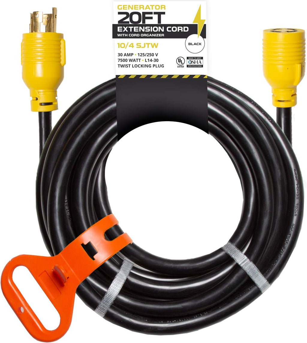 20 Ft 10/4 SJTW Generator Power Cable, 125/250v, 7500 Watt, Pack of 2 X228