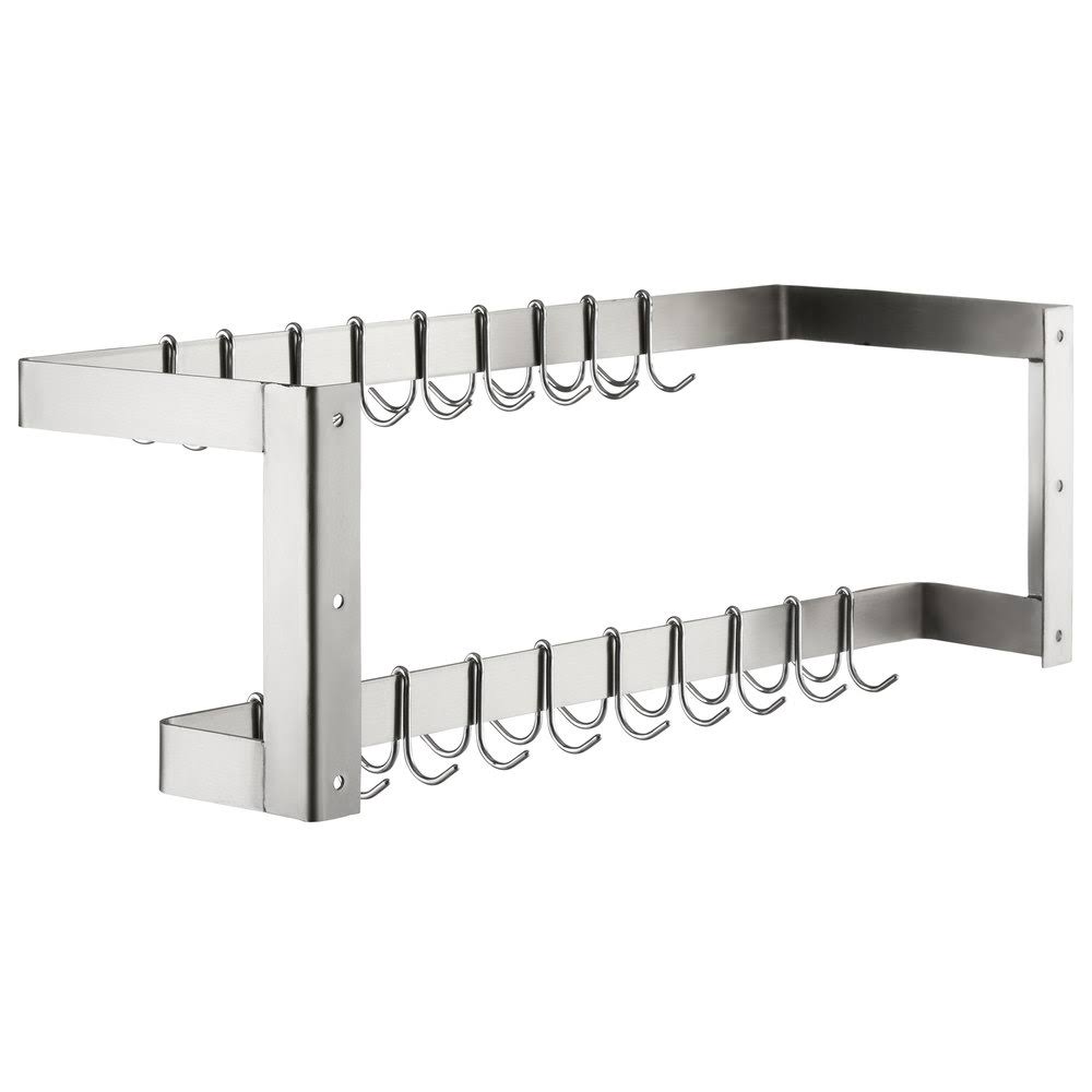 36x22 Stainless Steel Wall Mounted Double Line Pot Rack with 18 Galvanized Double Prong Hooks L657621