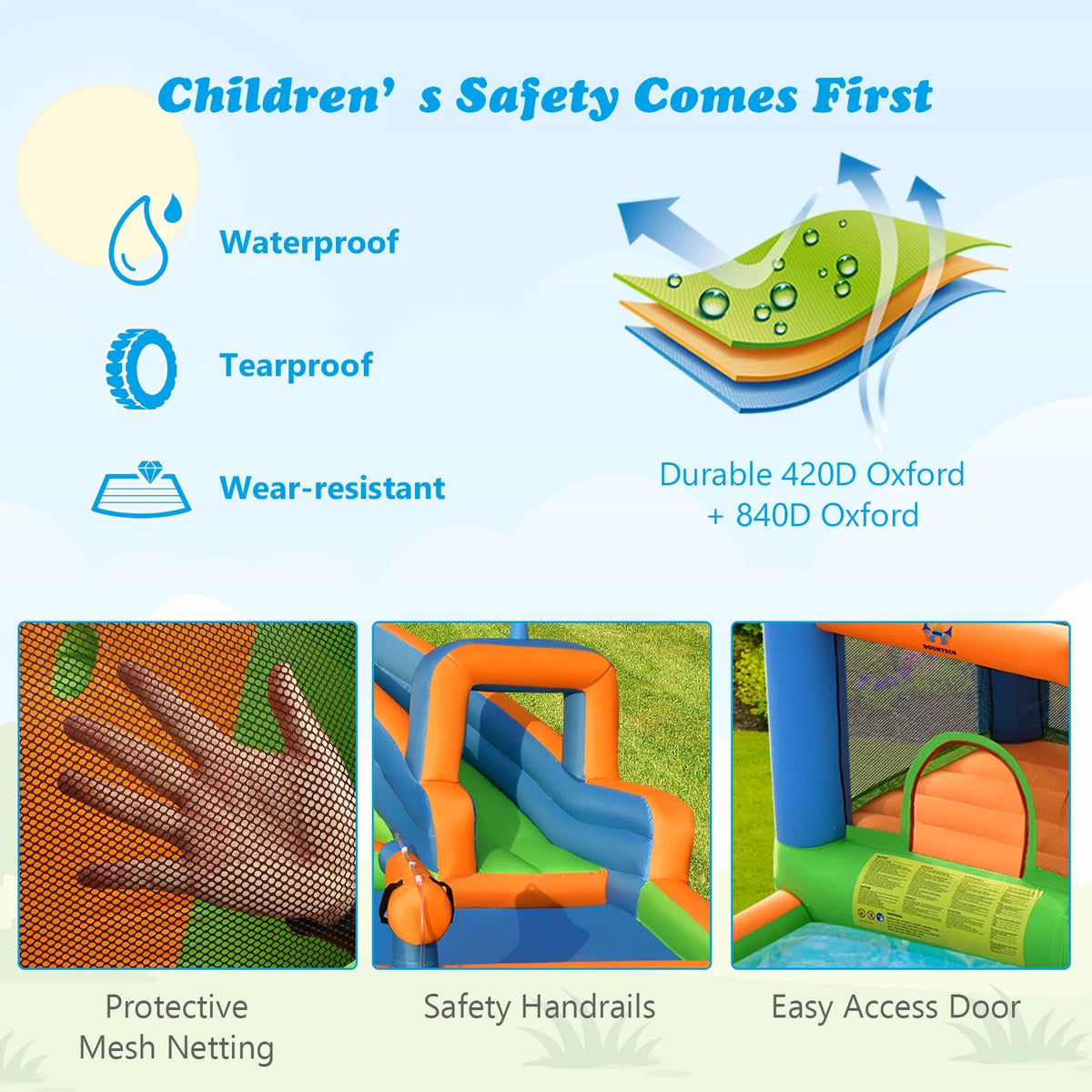 Inflatable Water Slide Bounce Castle with Dual Climbing Walls & 750W Blower A619