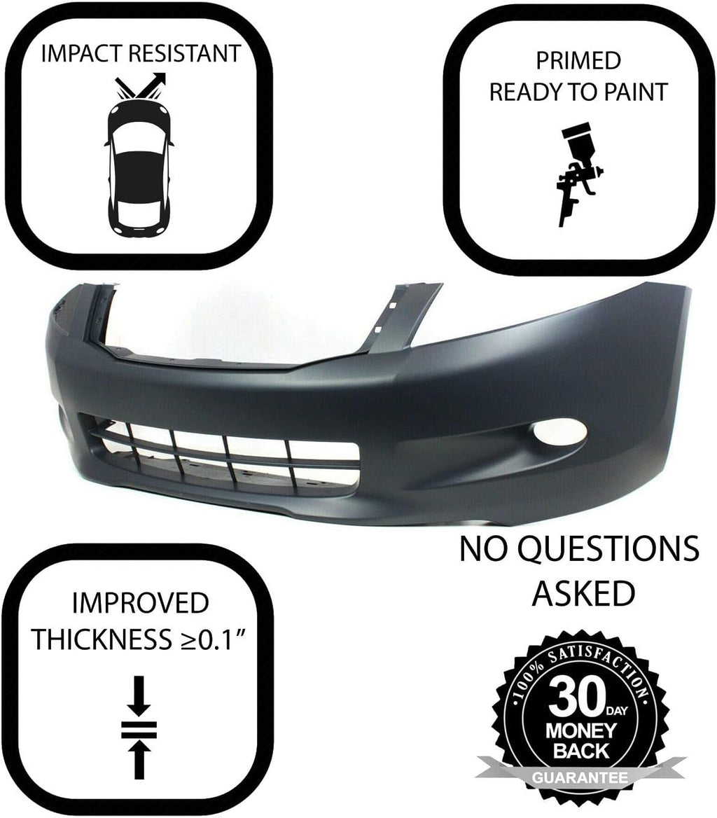 Plastic Bumper Cover Fascia for 2008-2010 Honda Accord EX-L EX Sedan with Fog Light Holes K294
