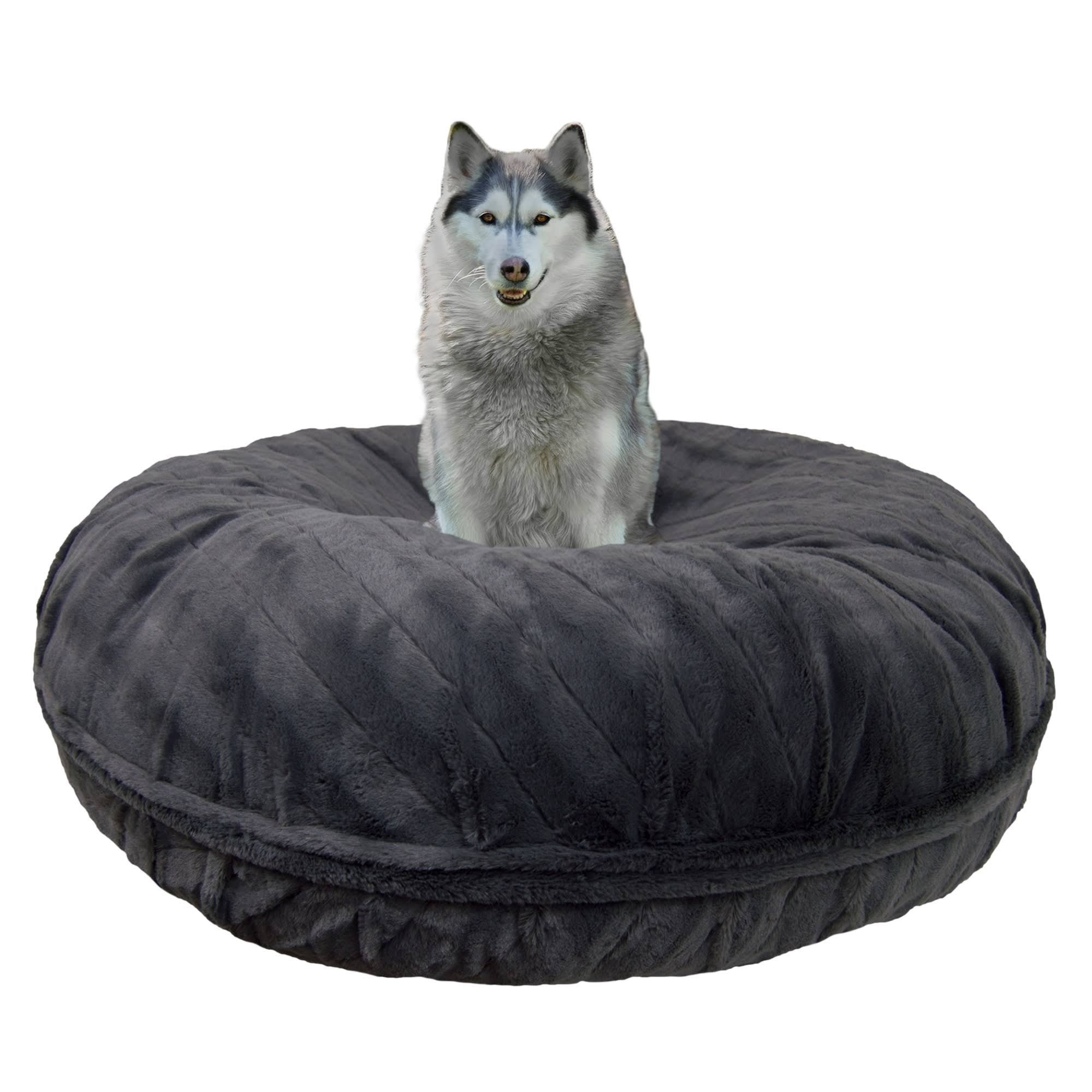 XS Gray Faux Fur Bagel Pet Bed W4719