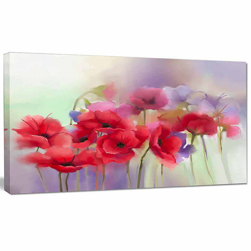 Watercolor Red Poppy Flowers Painting Print on Wrapped Canvas O9305