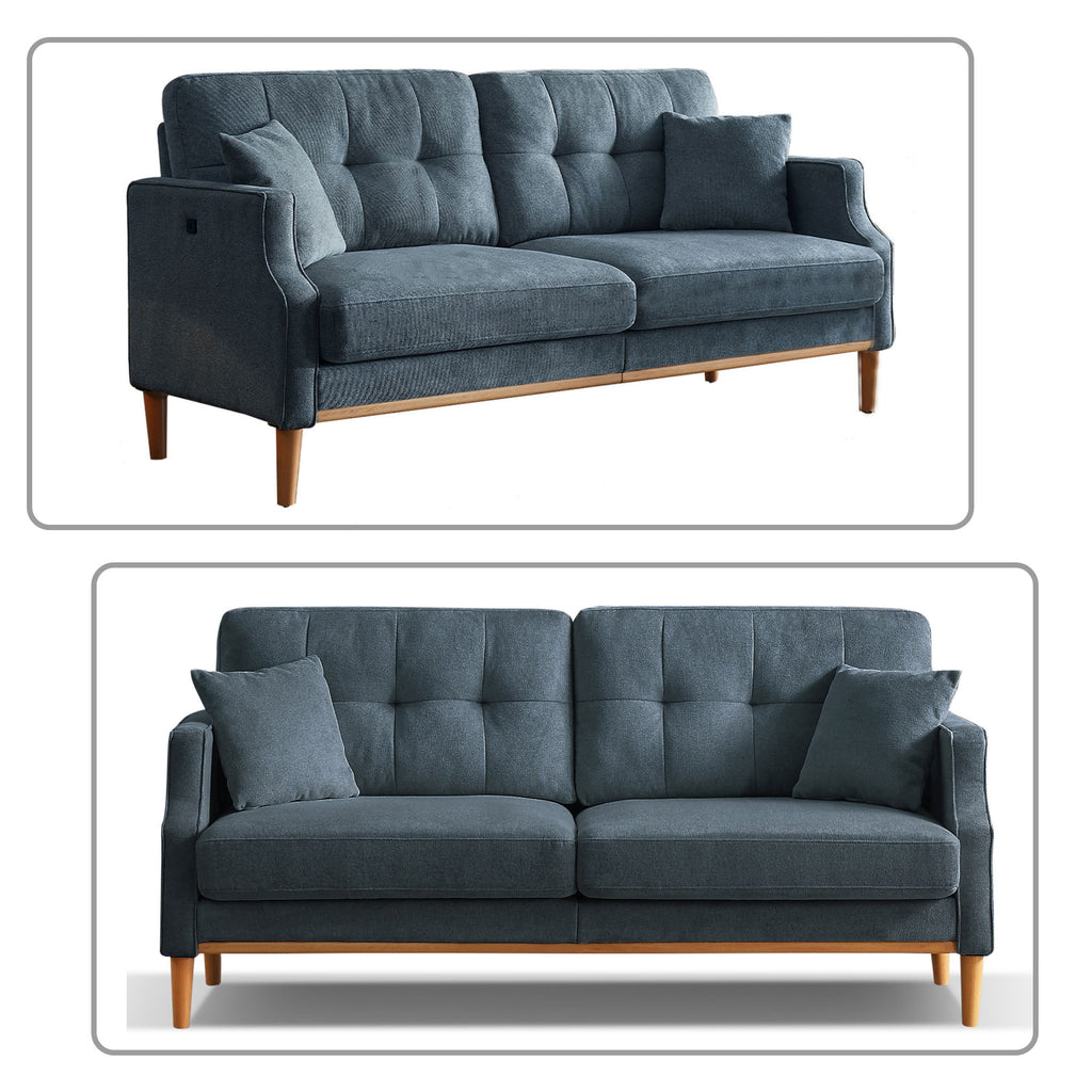 Dark Blue Polyester Three Seat Sofa with Two Pillows Z1160