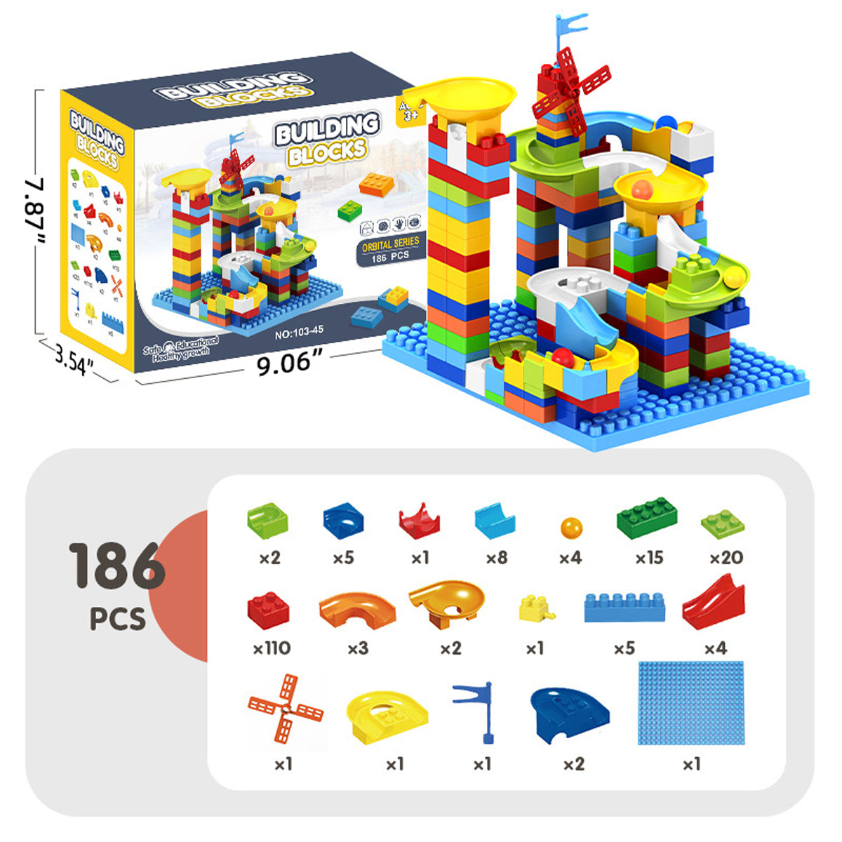 186 Pcs Big Blocks Building Kit with Balls Race Track M59061