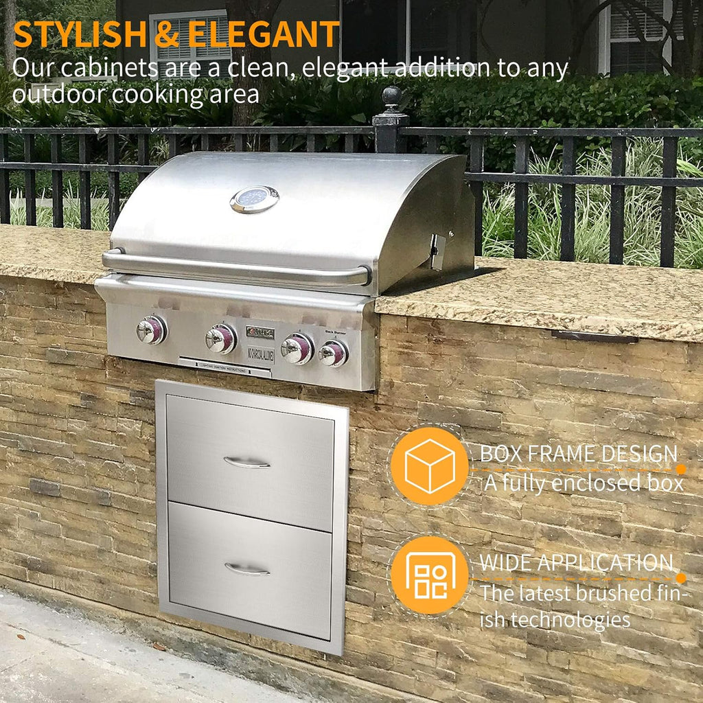Stainless Steel 2-Layer Barbecue Drawers with Handles D395810