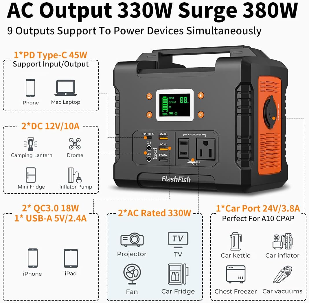 330W Portable Power Station 81000mAh 300Wh Solar Generator Z5295