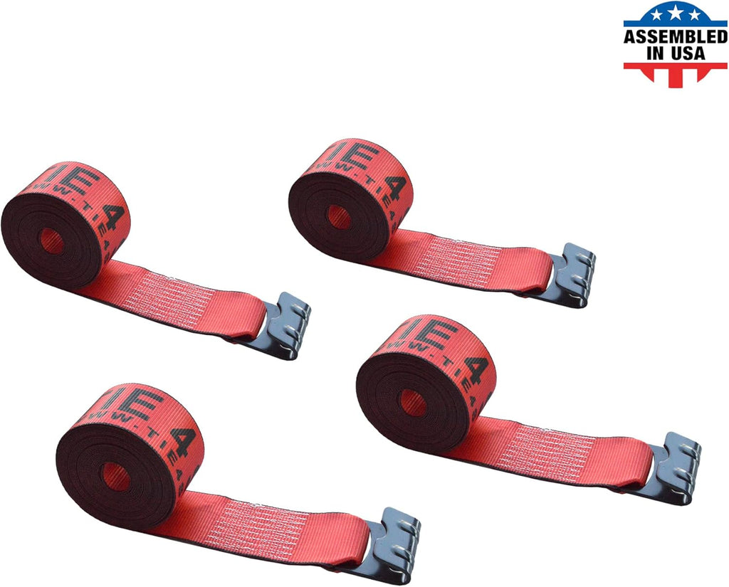 Red Tie Down Straps (Pack of 4) 4 x 40' Heavy Duty with Flat Hooks D91410