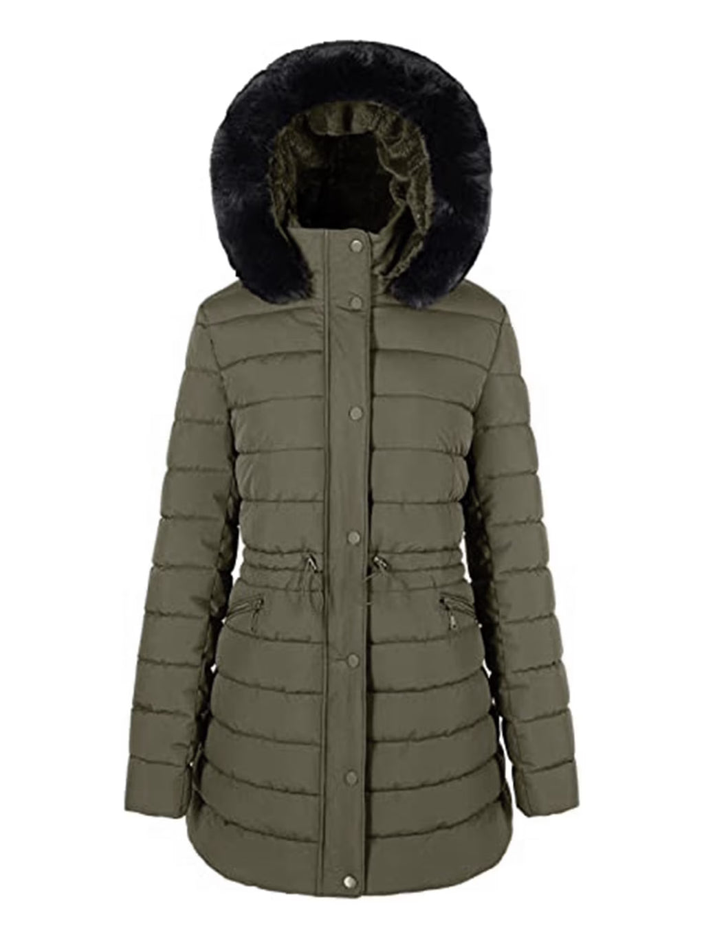 Water-Resistant Full-Zip Long Puffer Coat with Removable Hood X23414
