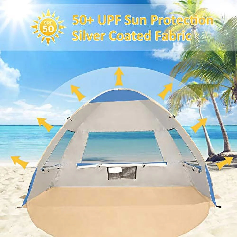 Large Pop Up Beach Tent Automatic Sun Shelter 3-4 Person Anti-UV Portable Beach Canopy F4637
