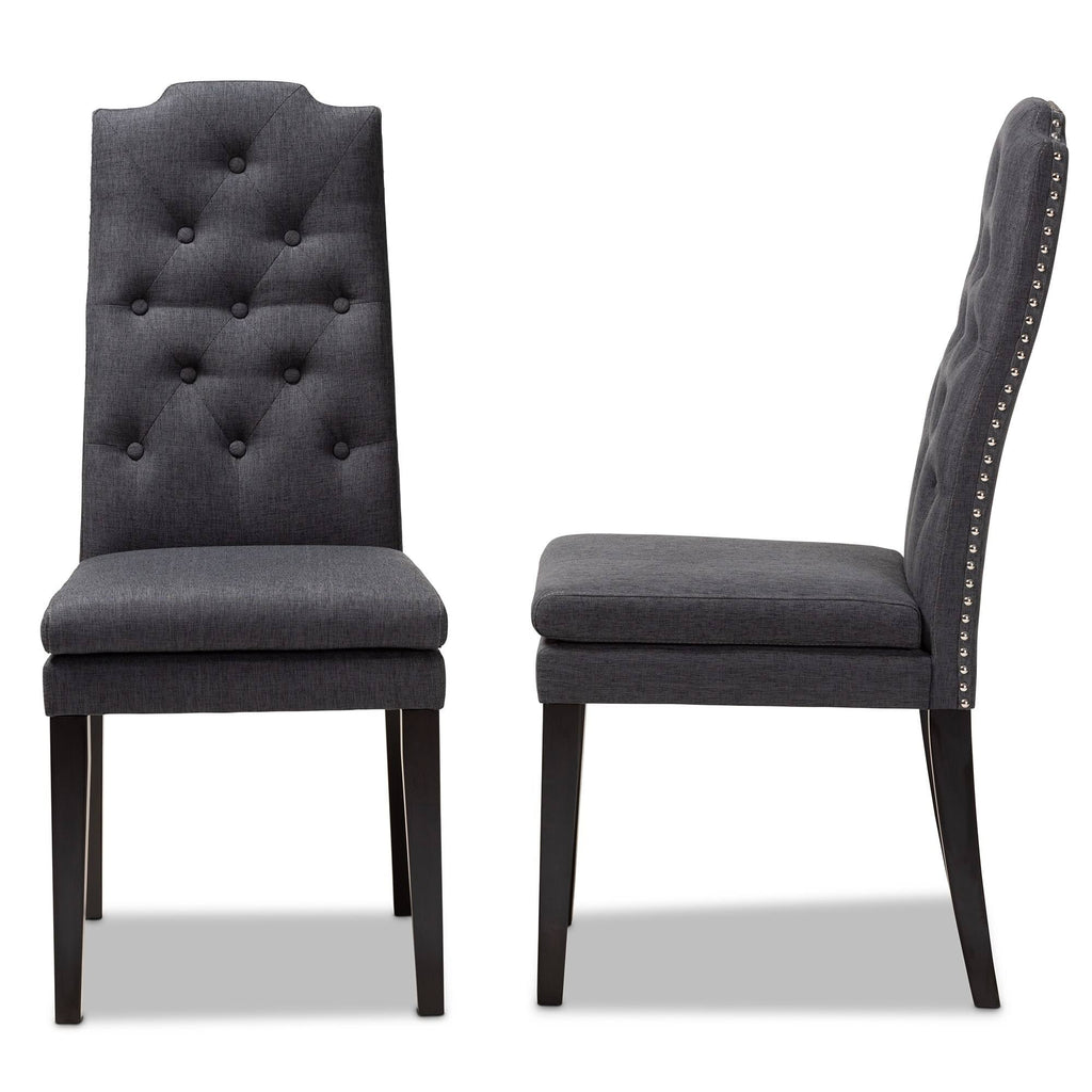 Charcoal Button Tufted Set of 2 Wood Dining Chair L989405